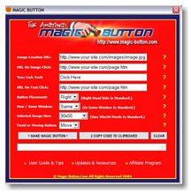 Screenshot of the Magic Button user interface.  With just a  few simple clicks you can use this amazing software to increase your affiliate link click throughs, gain more newsletter subscribers and boost your order rates.  Purchase your copy  today..